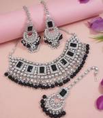 I jewels silver plated traditional kundan & pearl bridal choker necklace jewellery set 