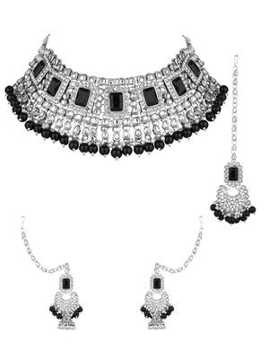I jewels silver plated traditional kundan & pearl bridal choker necklace jewellery set  2