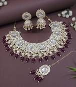 I jewels gold plated traditional kundan & pearl drop choker necklace jewellery set