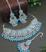 silver plated traditional kundan & pearl bridal choker necklace jewellery set 