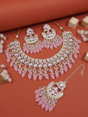 I jewels gold plated traditional kundan & pearl choker necklace jewellery set  1