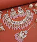 I jewels gold plated traditional kundan & pearl choker necklace jewellery set 