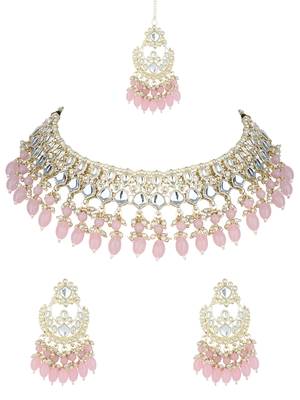I jewels gold plated traditional kundan & pearl choker necklace jewellery set  2