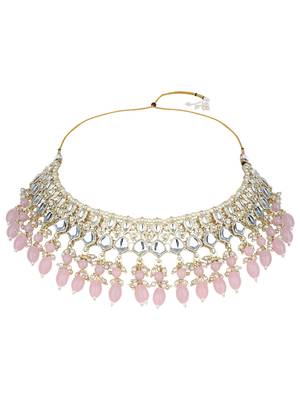 I jewels gold plated traditional kundan & pearl choker necklace jewellery set  3