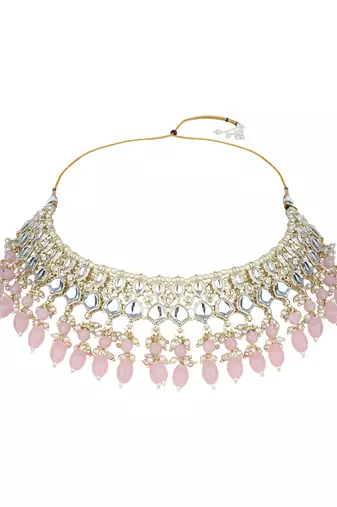 I jewels gold plated traditional kundan & pearl choker necklace jewellery set 