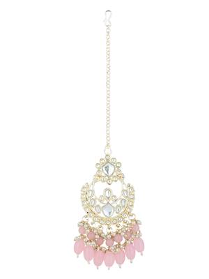 I jewels gold plated traditional kundan & pearl choker necklace jewellery set  4