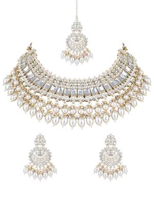 I jewels gold plated traditional kundan & pearl drop choker necklace jewellery set 2
