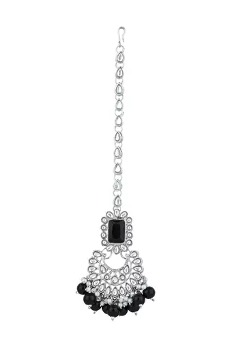 I jewels silver plated traditional kundan & pearl bridal choker necklace jewellery set 