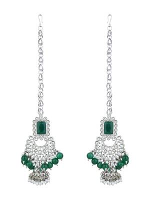 silver plated traditional kundan & pearl bridal choker necklace jewellery set  4