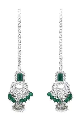 silver plated traditional kundan & pearl bridal choker necklace jewellery set 