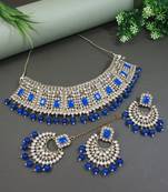 gold plated traditional kundan & pearl choker necklace jewellery set