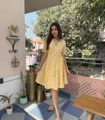 Yellow cotton block printed dress