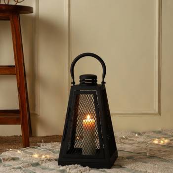 Pride Metal Diwali Candle Holder Lantern for Home Decor (Medium) (Black) (23x23x40 CM) (Pack of 1) 1