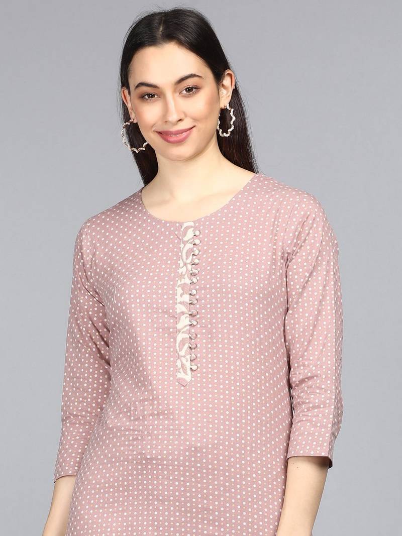 mauve polka dot pure cotton fancy kurta with trouser set