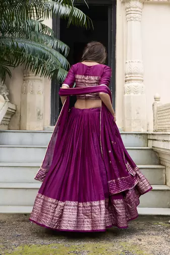 Purple Chanderi Zari Woven Lehenga