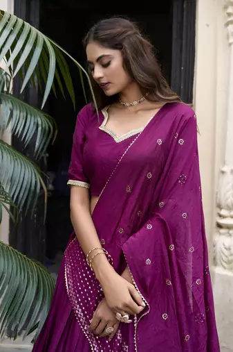 Purple Chanderi Zari Woven Lehenga