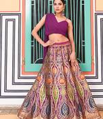 Wine Banarasi Silk Zari Weaving Work Fully Stitched lehenga Choli (up to 42)