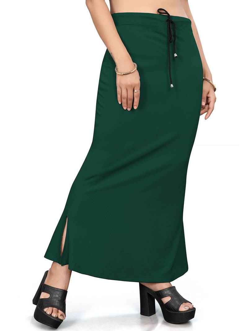 Women's bottle green lycra cotton blended shapewear petticoat for saree || skirts for women