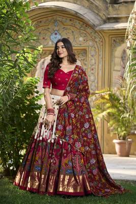 Multicolour Silk Kalamkari Printed Lehenga set with choli and dupatta 1