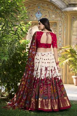 Multicolour Silk Kalamkari Printed Lehenga set with choli and dupatta 2