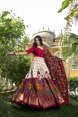 Multicolour Silk Kalamkari Printed Lehenga set with choli and dupatta 3