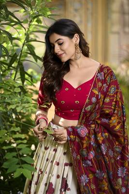 Multicolour Silk Kalamkari Printed Lehenga set with choli and dupatta 4