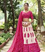Ranipink Tussar Silk With Bandhej Print Fully Stitched LehengaUnstitched Blouse With Dupatta