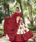Red and White Silk Lehenga Printed Choli 
