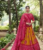 Mustard Tussar Silk With Bandhej Print Fully Stitched LehengaUnstitched Blouse With Dupatta