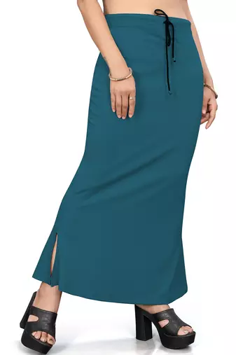 Teal blue lycra cotton blended shapewear petticoat for saree || skirts for women