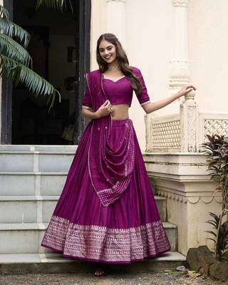 Purple Chanderi Zari Woven Lehenga 1