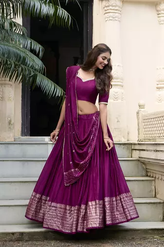Purple Chanderi Zari Woven Lehenga