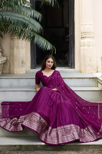 Purple Chanderi Zari Woven Lehenga