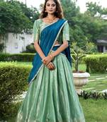 Pista Green Lehenga Choli Set With Zari Embroidery
