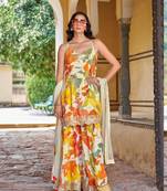 Light green floral print sequins work full stitched gharara suits