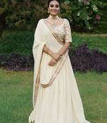 Cream Georgette With Embroidered sequin Work Fully Stitched Lehenga Blouse With Dupatta