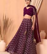 maroon sequins zari embroidered georgette lehenga set choli with dupatta with dupatta