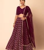 maroon sequins zari embroidered georgette lehenga set choli with dupatta with dupatta