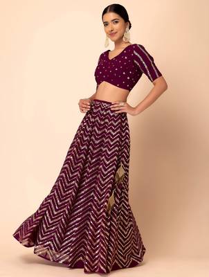 maroon sequins zari embroidered georgette lehenga set choli with dupatta with dupatta 3