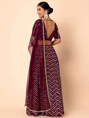 maroon sequins zari embroidered georgette lehenga set choli with dupatta with dupatta 4
