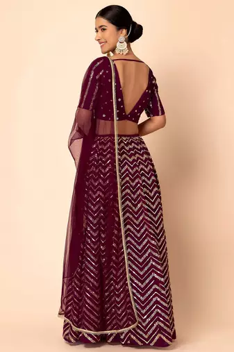 maroon sequins zari embroidered georgette lehenga set choli with dupatta with dupatta