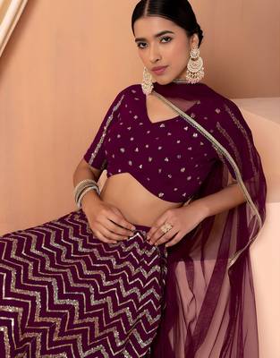 maroon sequins zari embroidered georgette lehenga set choli with dupatta with dupatta 5