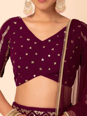 maroon sequins zari embroidered georgette lehenga set choli with dupatta with dupatta 6