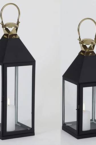 Decorous Metal Black Candle Lantern Handcrafted (14x14x43 CM) (18x18x61 CM)