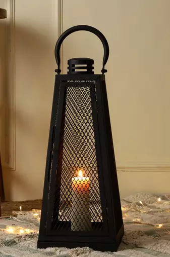 Pride Candle Lantern Handcrafted Candle Holder Diwali Decor Lantern (Black) (23x23x56 CM)