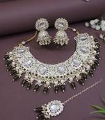 gold plated traditional kundan & pearl drop choker necklace jewellery set