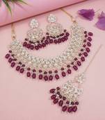 gold plated traditional kundan & pearl choker necklace jewellery set