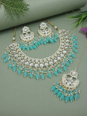 Gold Plated Kundan Pearl Choker Necklace Jewellery Set 1