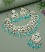 I jewels gold plated traditional kundan & pearl choker necklace jewellery set 