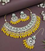 gold plated traditional kundan & pearl meenakari choker necklace jewellery set